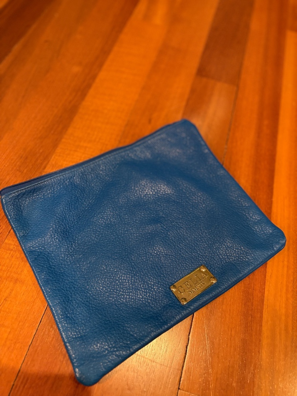 Electric Blue Pebbled Leather Pouch with silver plate